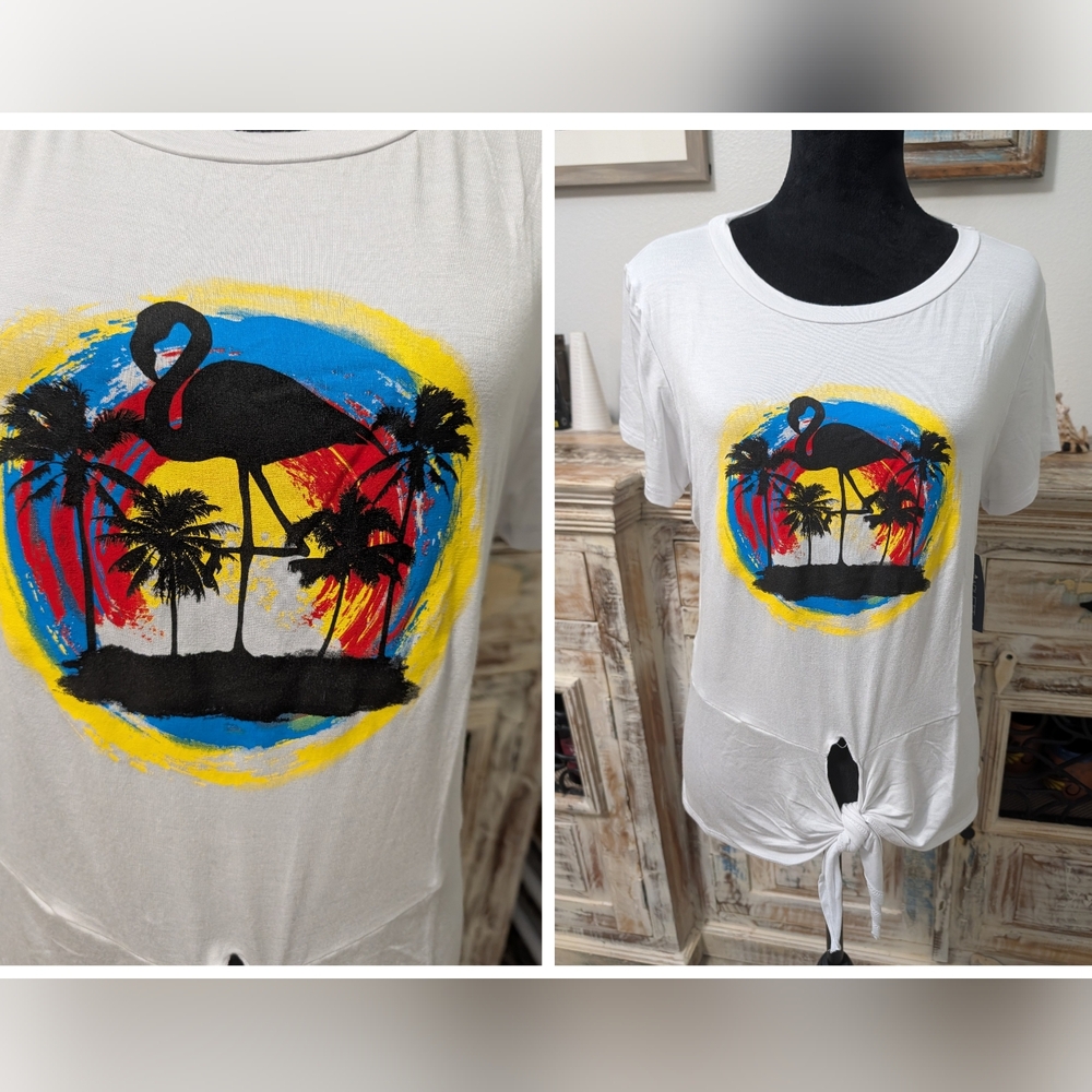 Plus Size Flamingo Tropical Vacation Tie Front Tee 1X NWT Scarlett Super Soft
